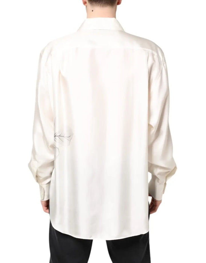 Dolce &amp; Gabbana Ivory Silk Long Sleeves Men Casual Shirt