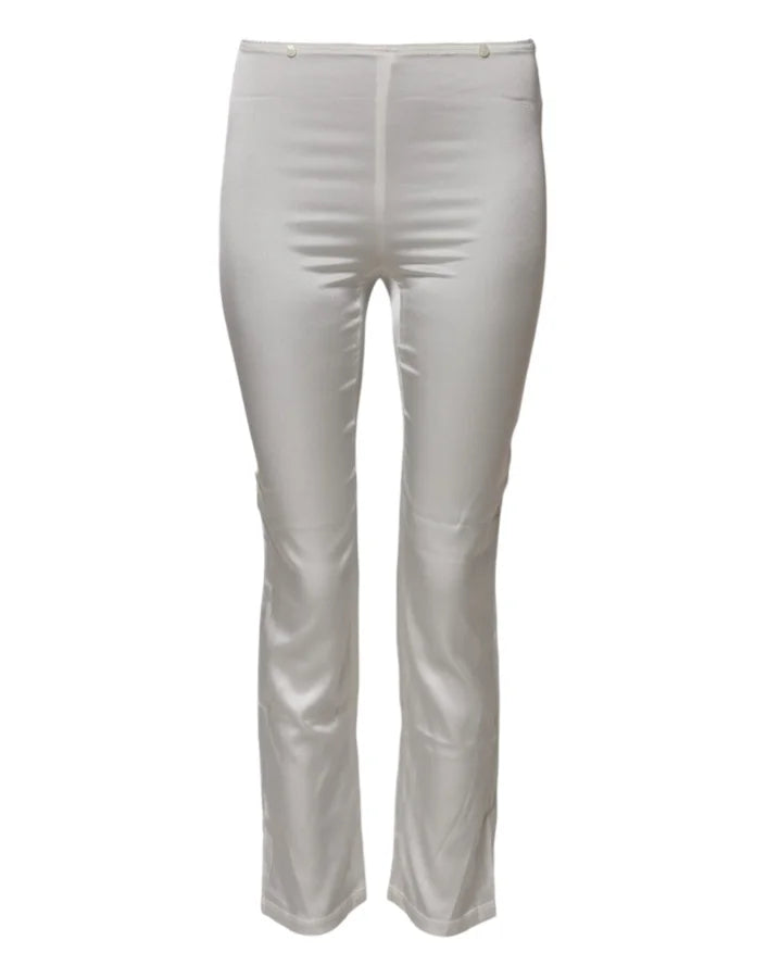 Dolce &amp; Gabbana Ivory Silk Tapered High Waist Pants