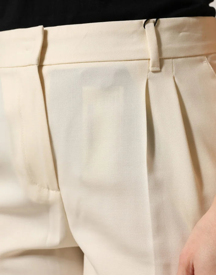 Dolce &amp; Gabbana Ivory Wool Mid Waist Cropped Trouser Pants