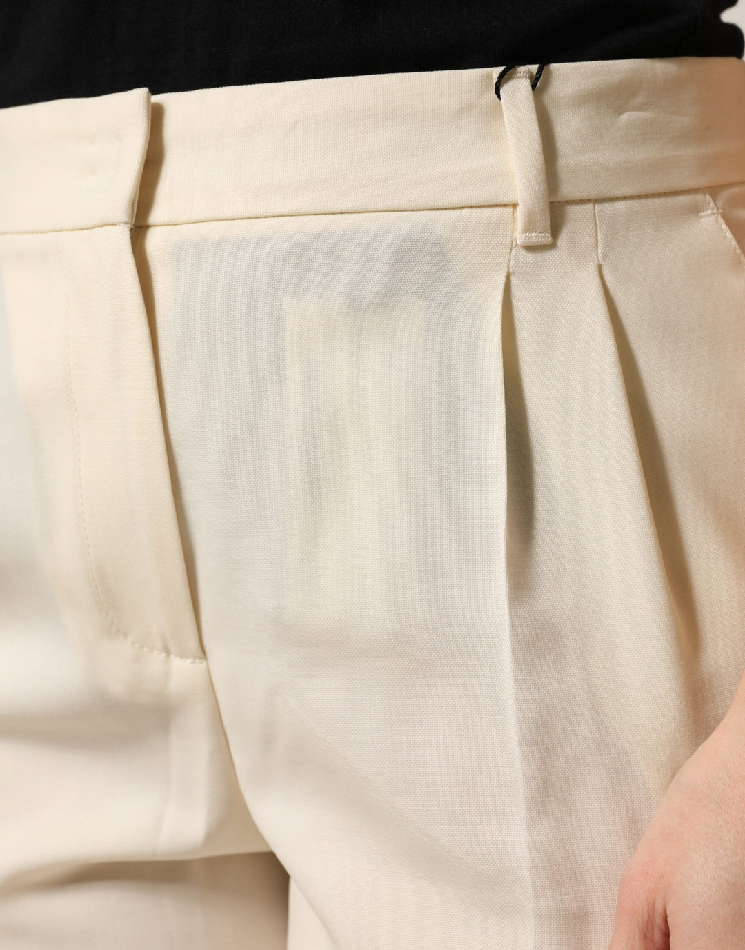 Dolce &amp; Gabbana Ivory Wool Mid Waist Cropped Trouser Pants