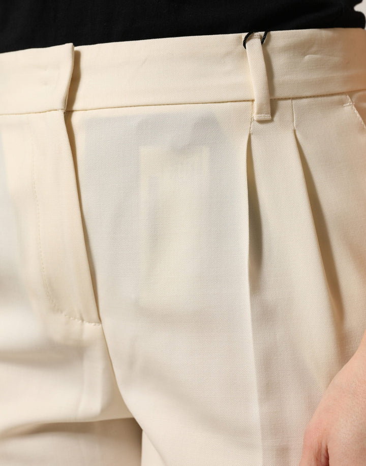 Dolce &amp; Gabbana Ivory Wool Mid Waist Cropped Trouser Pants