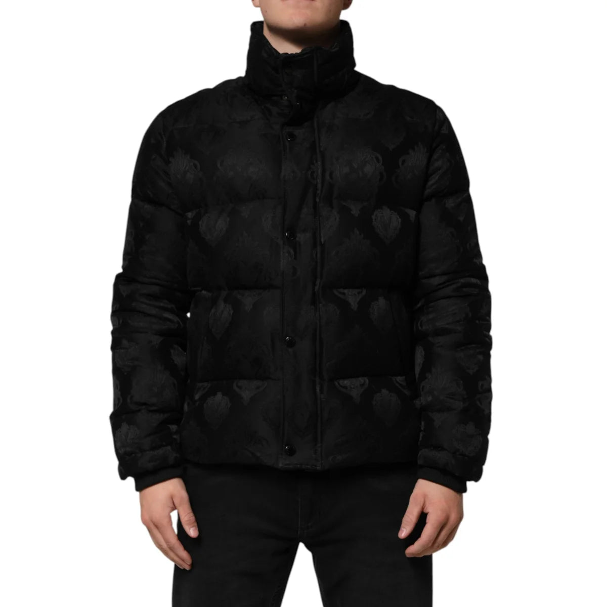 Dolce Gabbana Jacket Jacquard Style Quilted Puffer with Logo Details &