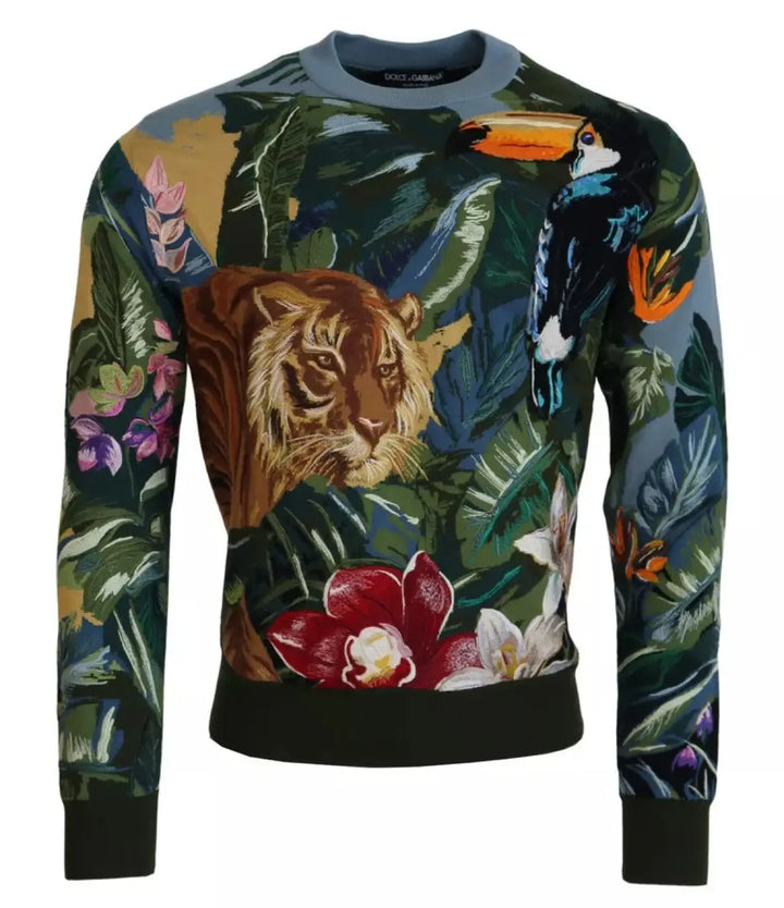 Dolce &amp; Gabbana Jungle Wool Silk Pullover Logo Sweater