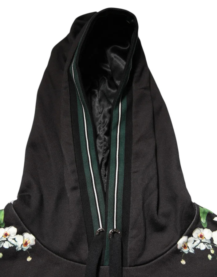 Dolce &amp; Gabbana KING Black Orchid Floral Crown Logo Hoodie Sweater