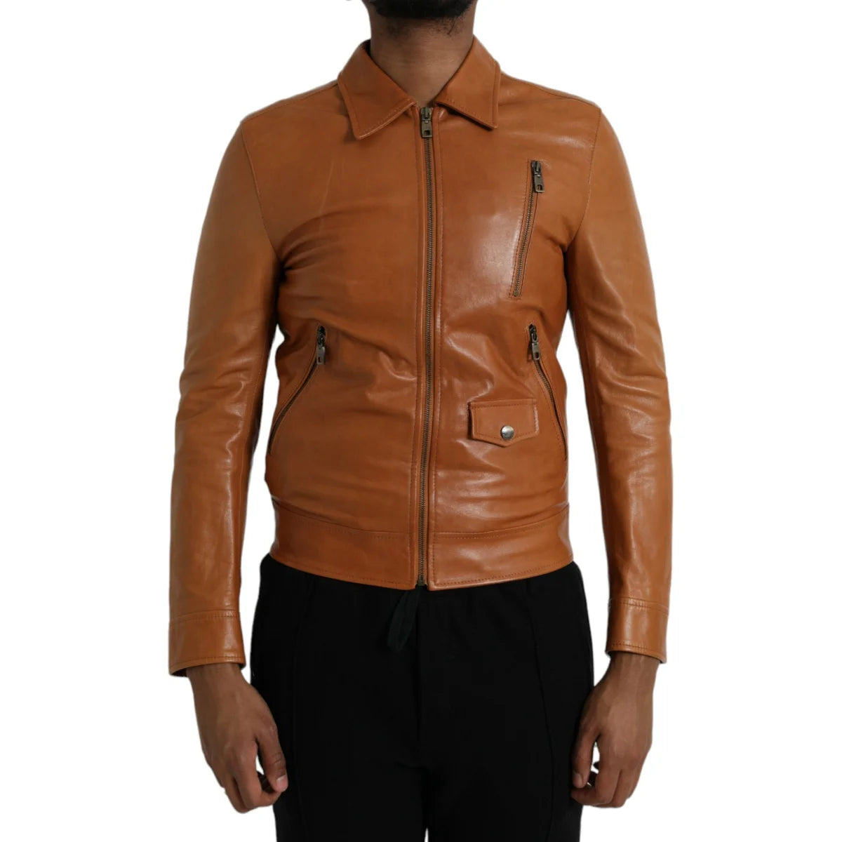 Dolce Gabbana Lamb Leather Blouson Jacket Full Zip Luxury Style &
