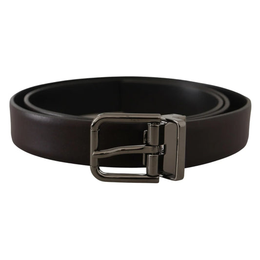Dolce Gabbana Leather Belt Dark Brown Dress Style Metal Buckle &