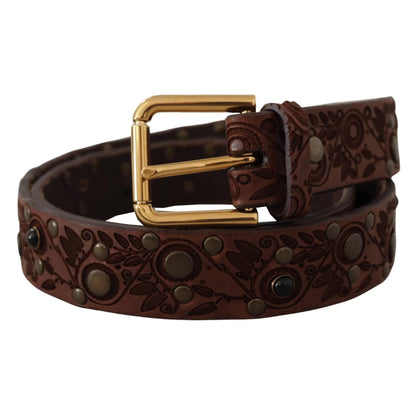 DOLCE GABBANA Leather Belt with Eye Catching Engraved Logo Buckle Dolce & Gabbana