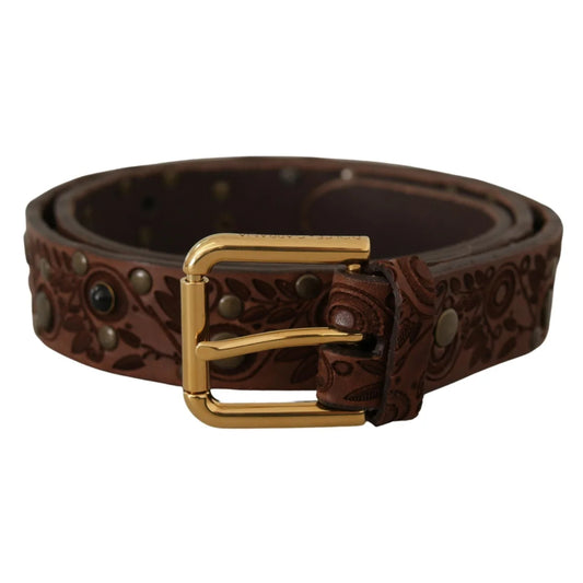 DOLCE GABBANA Leather Belt with Eye Catching Engraved Logo Buckle Dolce & Gabbana