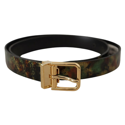 DOLCE & GABBANA Gabbana Leather Belt Radiates Bronze Metal Brilliance Dolce