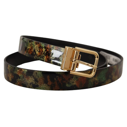 DOLCE & GABBANA Gabbana Leather Belt Radiates Bronze Metal Brilliance Dolce