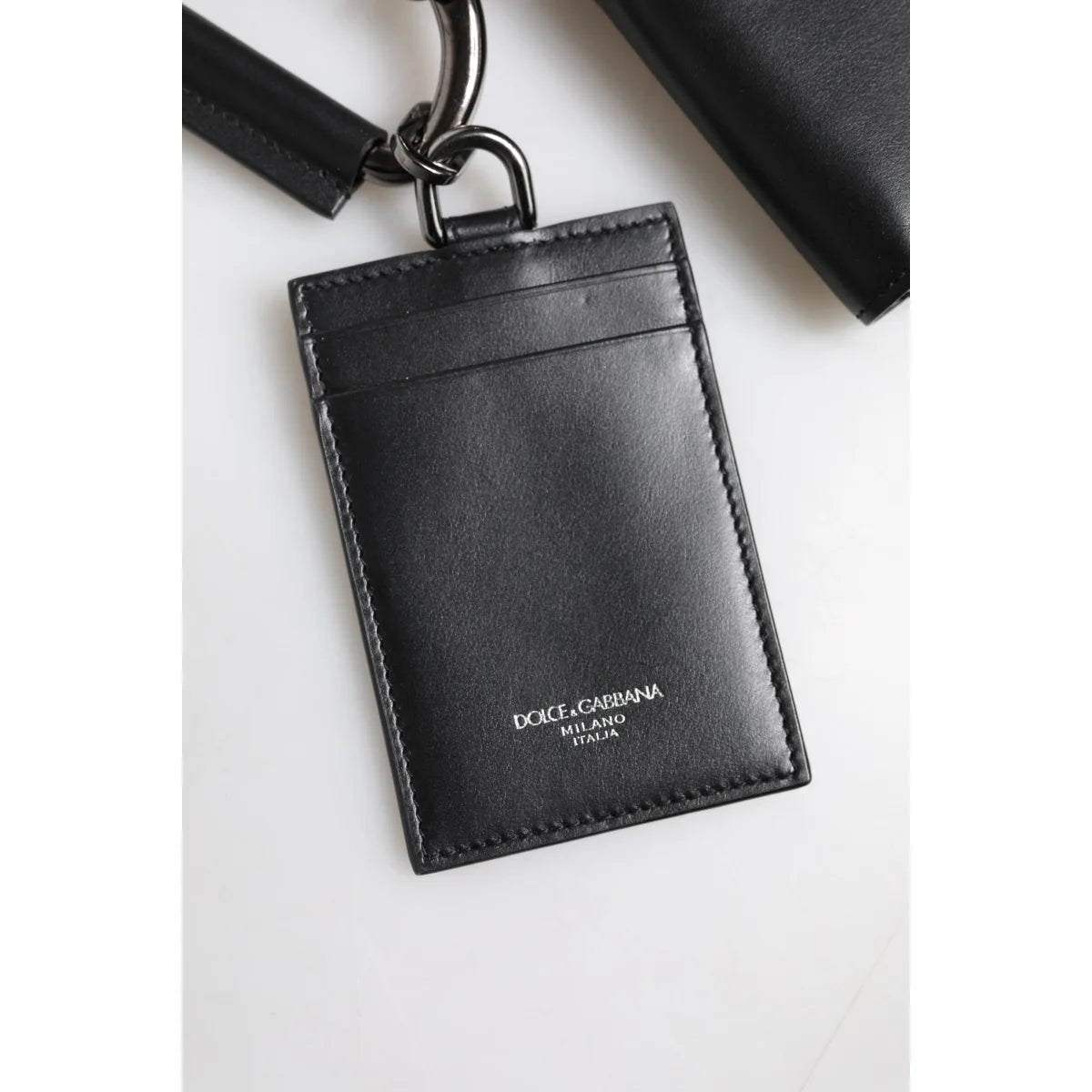 Dolce Gabbana Leather Card Holder Wallet with Zipper and Lanyard &