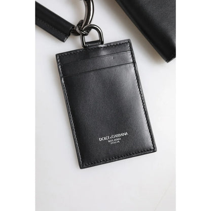 Dolce Gabbana Leather Card Holder Wallet with Zipper and Lanyard &