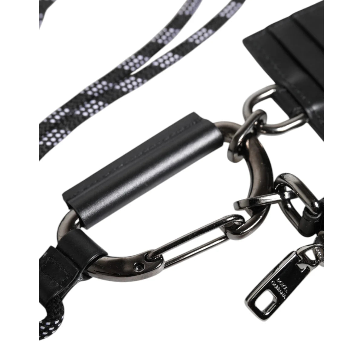 Dolce Gabbana Leather Card Holder Wallet with Zipper and Lanyard &