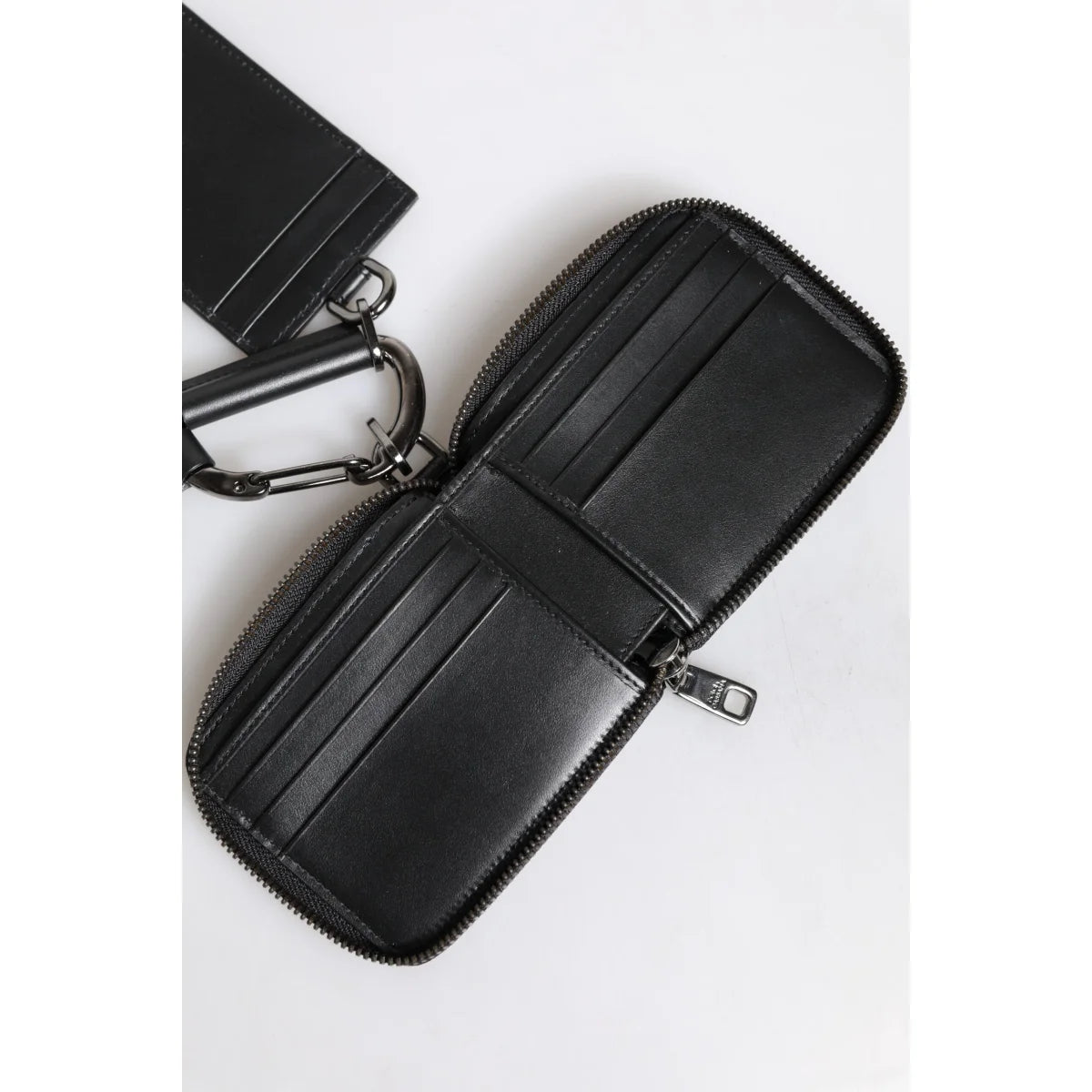 Dolce Gabbana Leather Card Holder Wallet with Zipper and Lanyard &