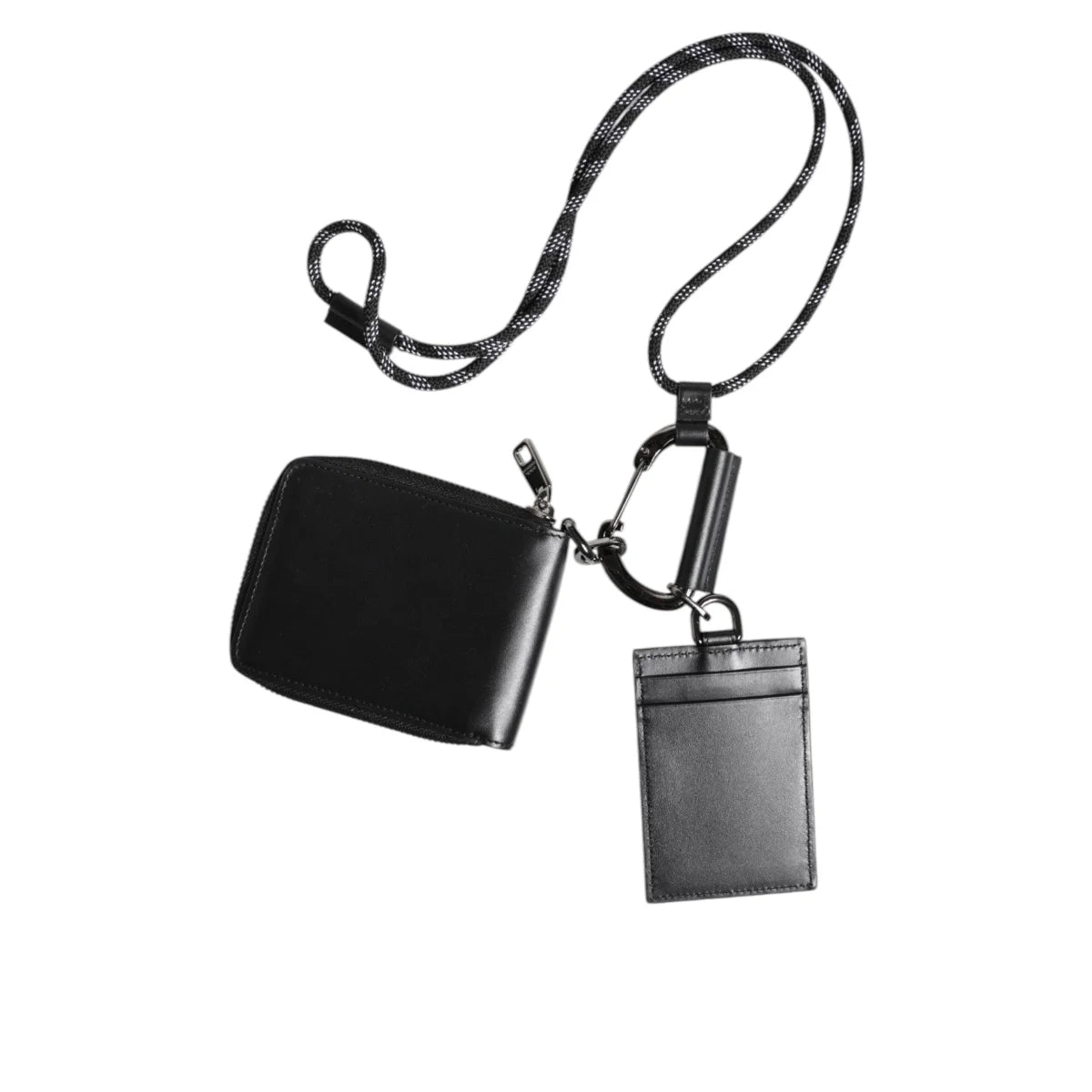 Dolce Gabbana Leather Card Holder Wallet with Zipper and Lanyard &