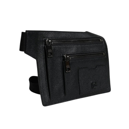 Dolce Gabbana Leather Crossbody Bag with Logo Plaque and Zipped Pockets &