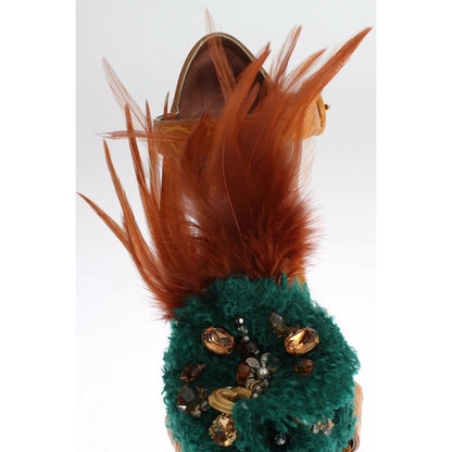 Dolce & Gabbana Leather Crystal Platform Sandals Adjustable Buckle Ankle