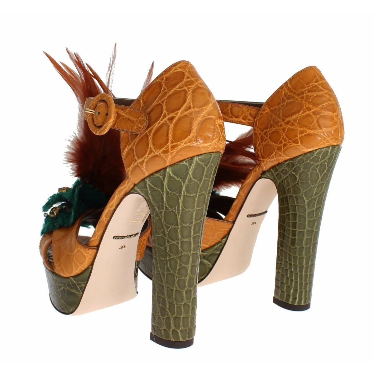 Dolce & Gabbana Leather Crystal Platform Sandals Adjustable Buckle Ankle