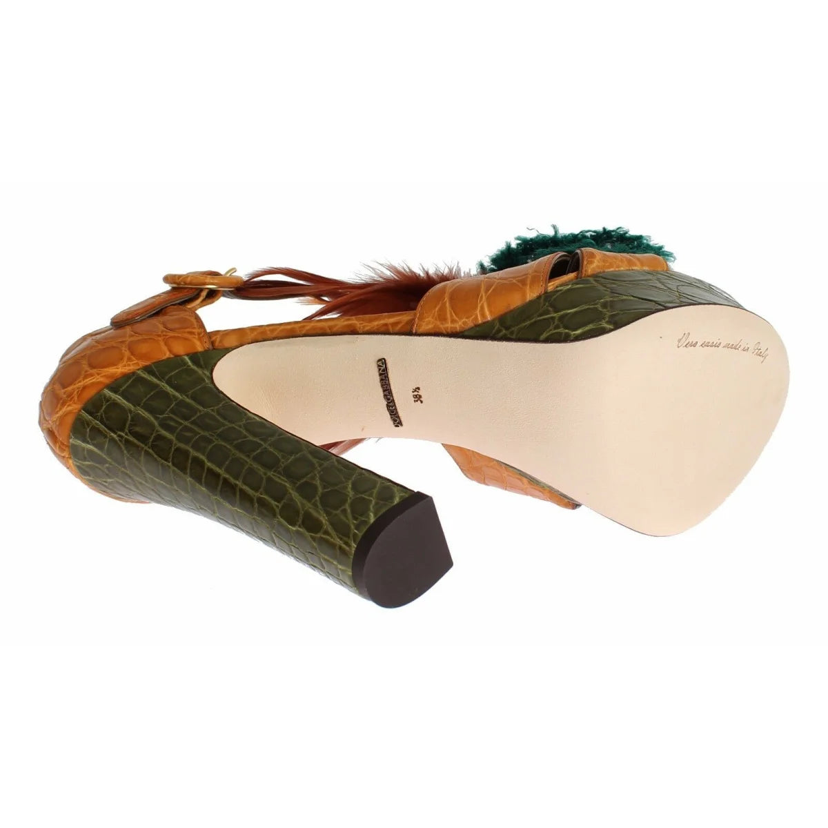 Dolce & Gabbana Leather Crystal Platform Sandals Adjustable Buckle Ankle