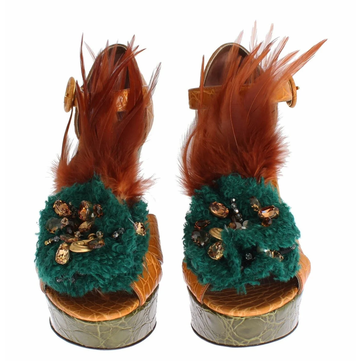 Dolce & Gabbana Leather Crystal Platform Sandals Adjustable Buckle Ankle