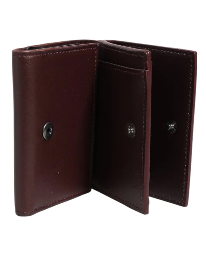 Dolce &amp; Gabbana Leather Embossed Logo Trifold Men Card Holder Dark Brown