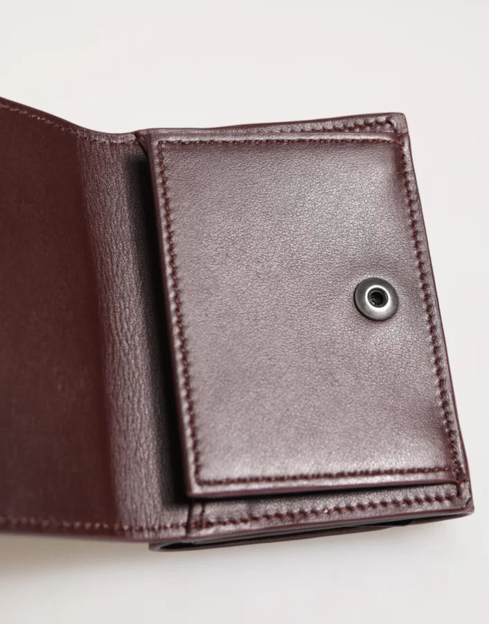 Dolce &amp; Gabbana Leather Embossed Logo Trifold Men Card Holder Dark Brown