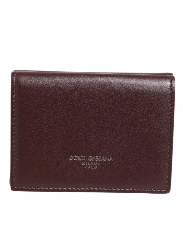 Dolce &amp; Gabbana Leather Embossed Logo Trifold Men Card Holder Dark Brown