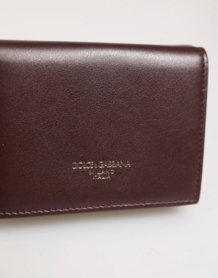Dolce &amp; Gabbana Leather Embossed Logo Trifold Men Card Holder Dark Brown