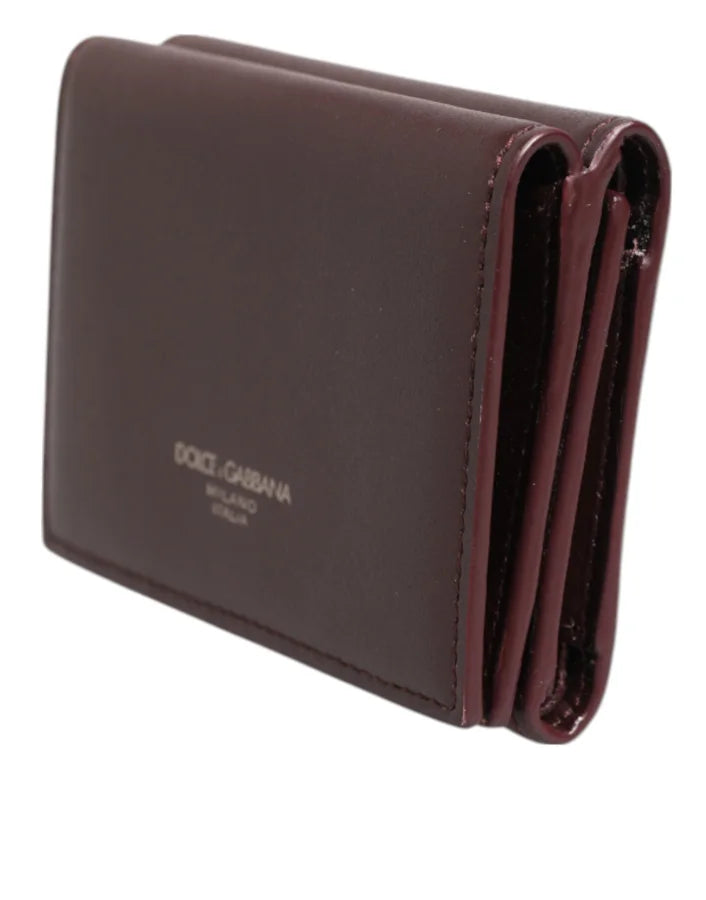 Dolce &amp; Gabbana Leather Embossed Logo Trifold Men Card Holder Dark Brown