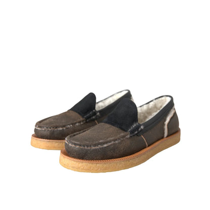 Dolce Gabbana Leather Fur Loafers Luxury Dress Shoes for Men &