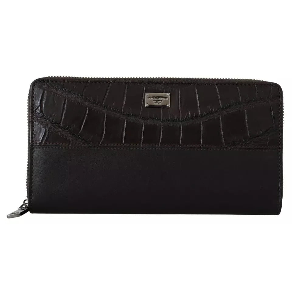 Dolce Gabbana Leather Wallet Luxurious Textured Zip Around Design &