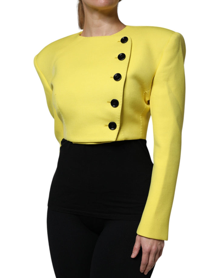Dolce &amp; Gabbana Bolero Jackets - Lemon Yellow Wool Long Sleeves Cropped Coat Jacket