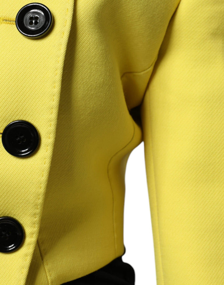 Dolce &amp; Gabbana Bolero Jackets - Lemon Yellow Wool Long Sleeves Cropped Coat Jacket