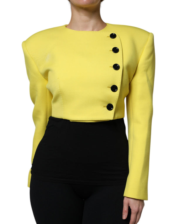 Dolce & Gabbana Bolero Jackets - Lemon Yellow Wool Long Sleeves Cropped Coat Jacket