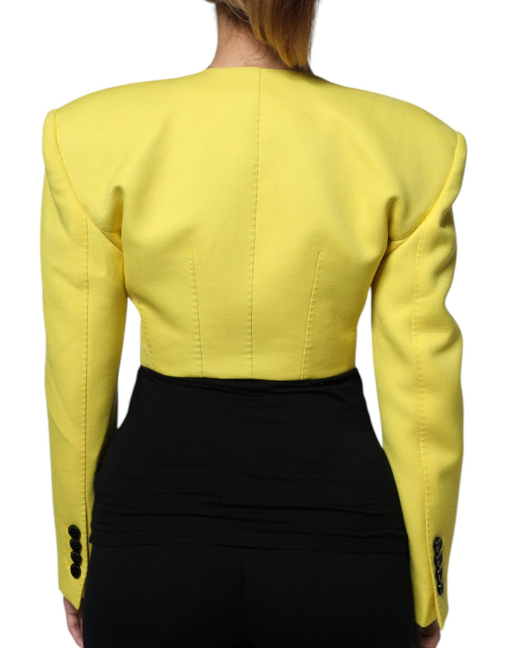 Dolce &amp; Gabbana Bolero Jackets - Lemon Yellow Wool Long Sleeves Cropped Coat Jacket