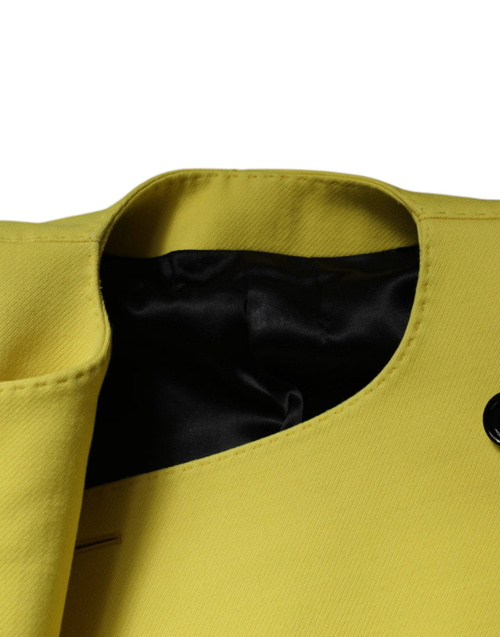 Dolce &amp; Gabbana Bolero Jackets - Lemon Yellow Wool Long Sleeves Cropped Coat Jacket