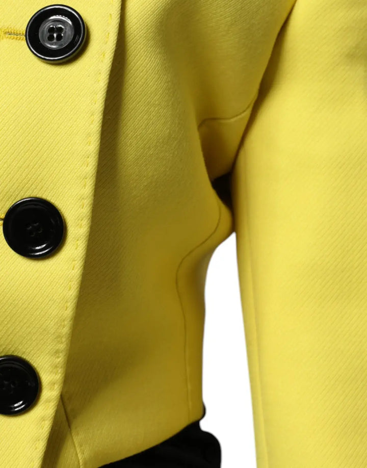 Dolce &amp; Gabbana Lemon Yellow Wool Long Sleeves Cropped Coat Jacket