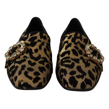 Dolce Gabbana Leopard Loafers Flats Crystal Gems Detail &