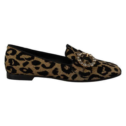 Dolce Gabbana Leopard Loafers Flats Crystal Gems Detail &