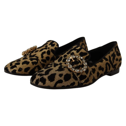 Dolce Gabbana Leopard Loafers Flats Crystal Gems Detail &