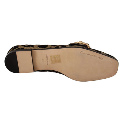 Dolce Gabbana Leopard Loafers Flats Crystal Gems Detail &