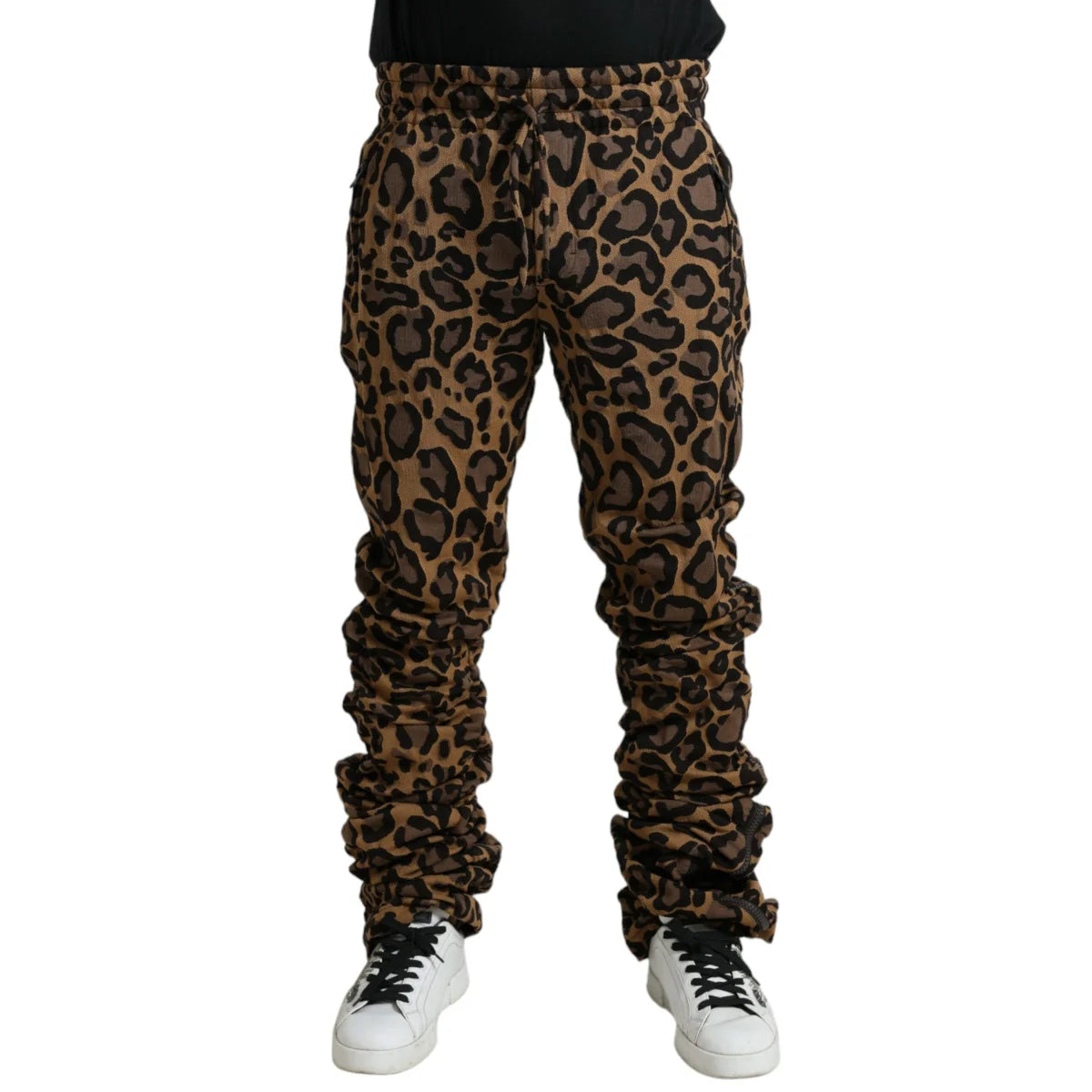 Dolce Gabbana Leopard Print Jogger with Drawstring Waistband Closure &
