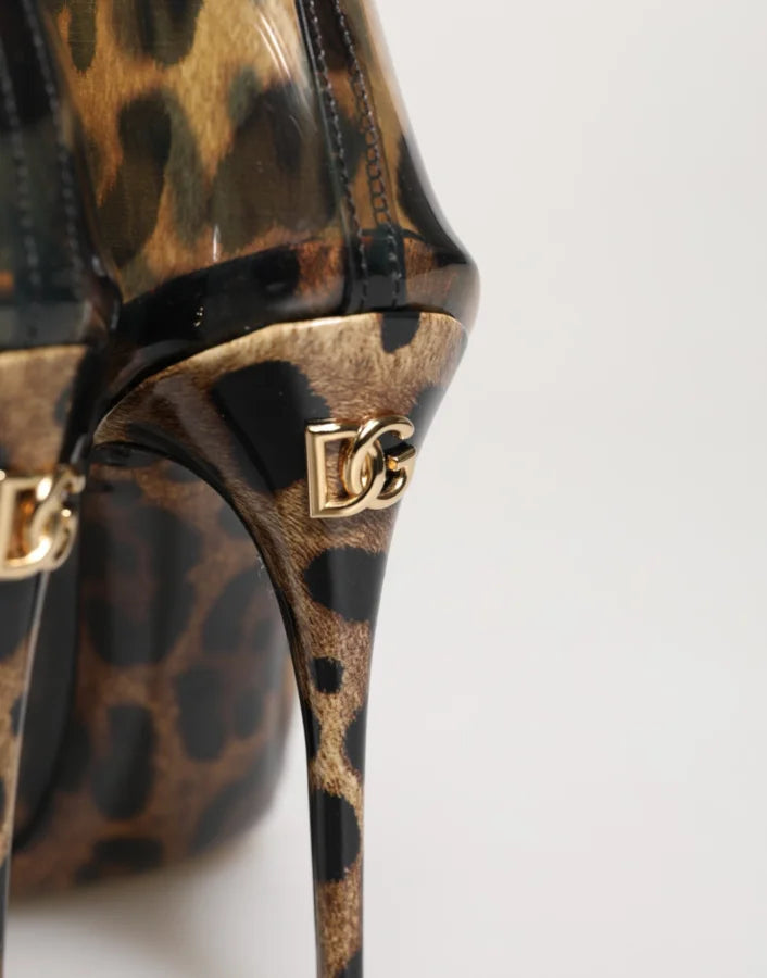 Dolce &amp; Gabbana Leopard Print PVC Pointed Toe Boots Shoes
