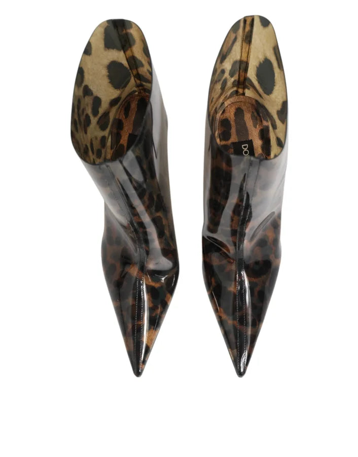 Dolce &amp; Gabbana Leopard Print PVC Pointed Toe Boots Shoes