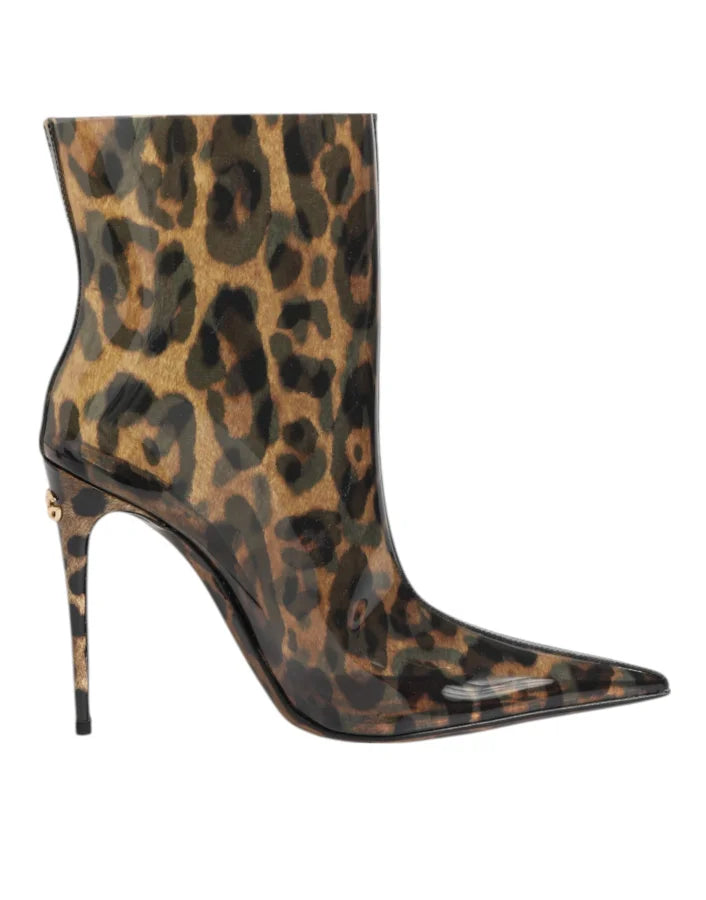 Dolce &amp; Gabbana Leopard Print PVC Pointed Toe Boots Shoes