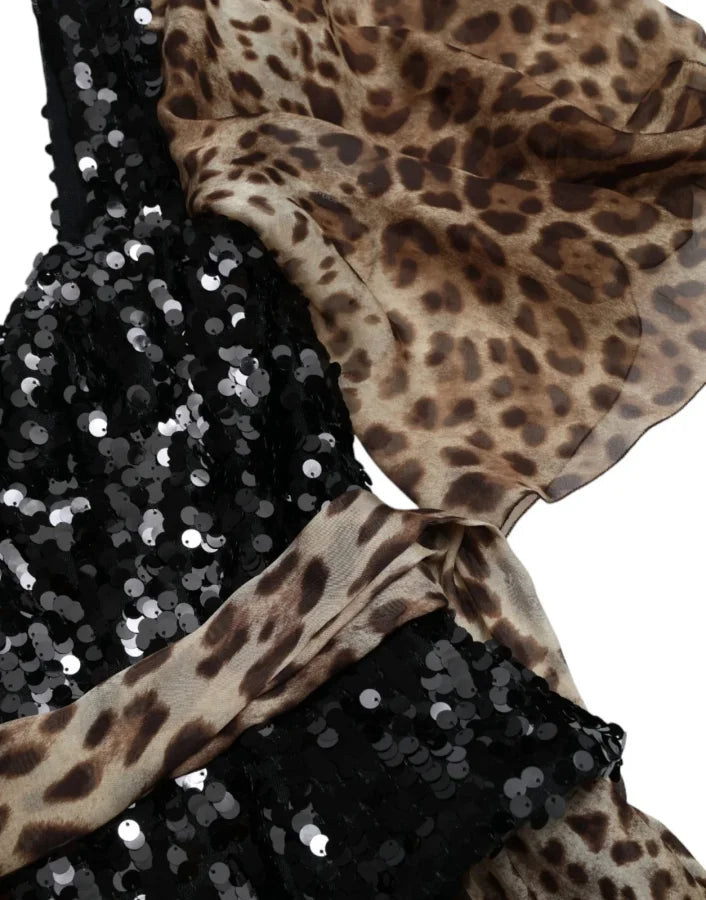 Dolce &amp; Gabbana Leopard Print Silk Sequin Ruffle Maxi Dress