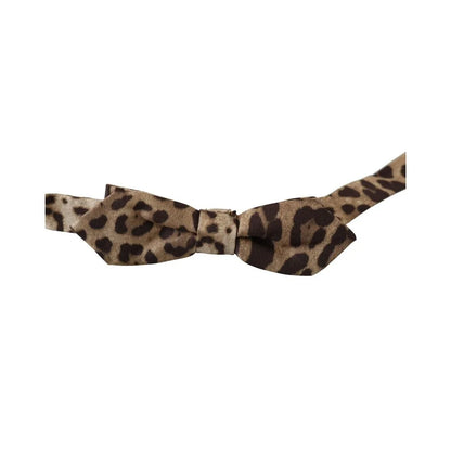 Dolce Gabbana Leopard Silk Bow Tie Made in Italy &