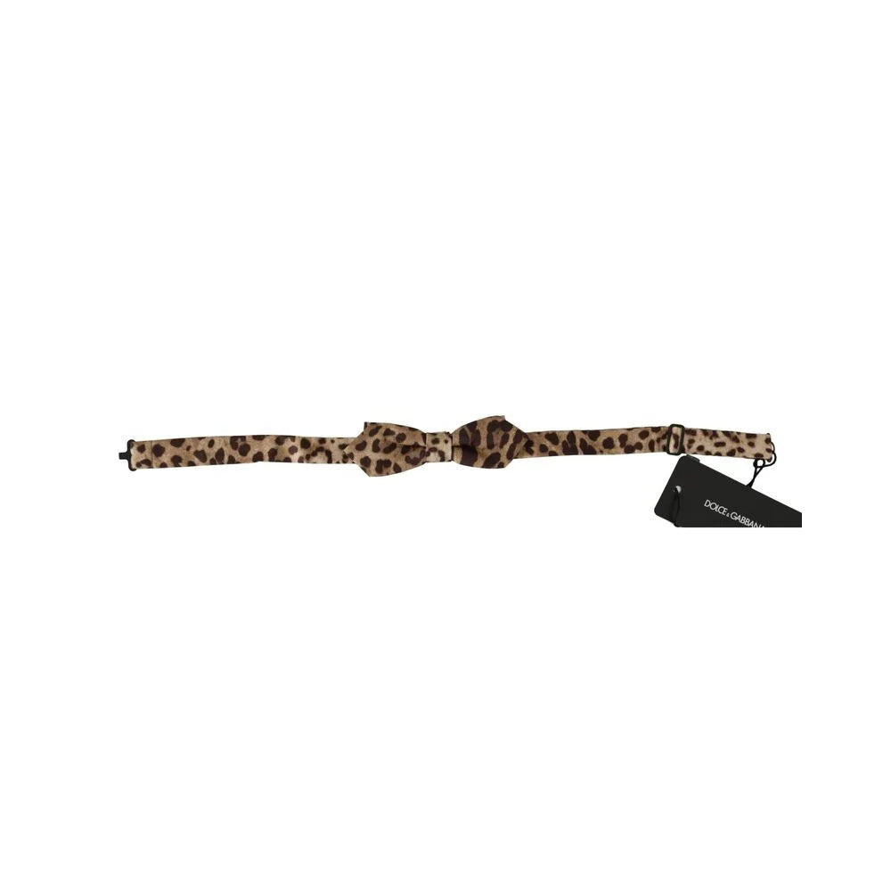 Dolce Gabbana Leopard Silk Bow Tie Made in Italy &