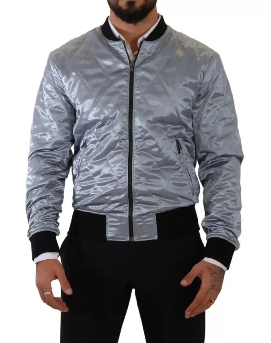 Dolce &amp; Gabbana Light Blue Bomber Coat Men Jacket