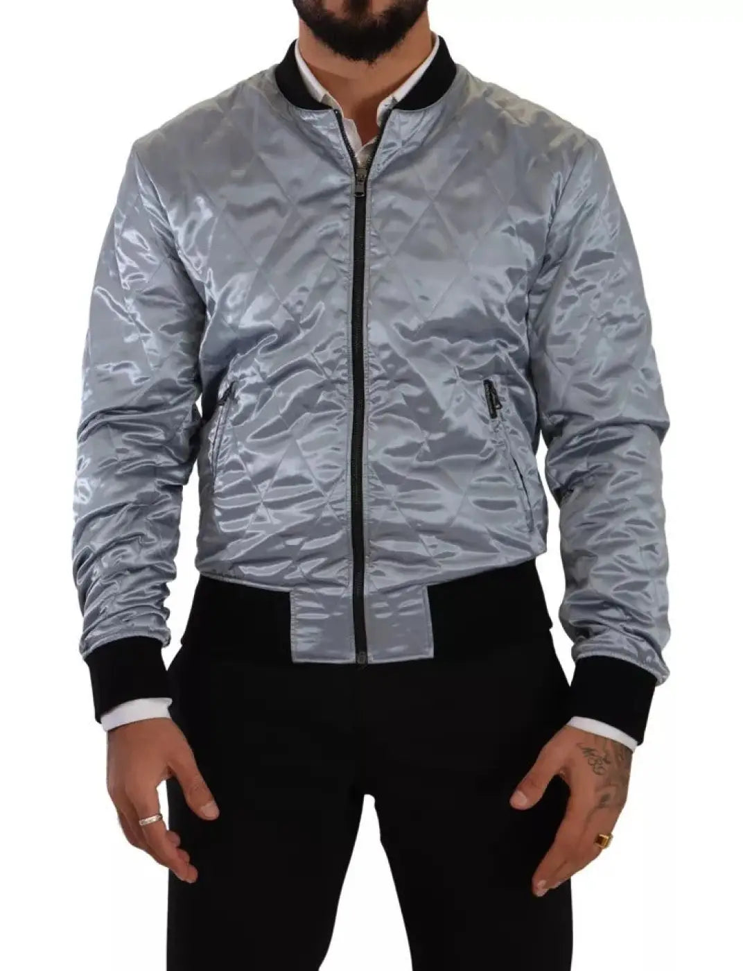 Dolce &amp; Gabbana Light Blue Bomber Coat Men Jacket
